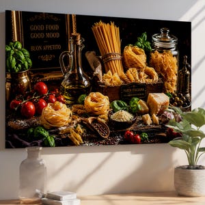 Italian Pasta Tempered Glass Wall Art – Rustic Kitchen Decor, Farmhouse Dining Artwork