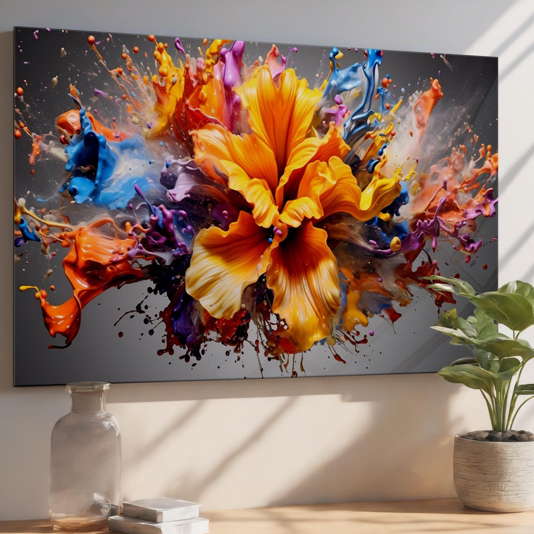 Explosion Decor Floral Explosion Tempered Glass Art – Modern Colorful Wall Decor - Etsy