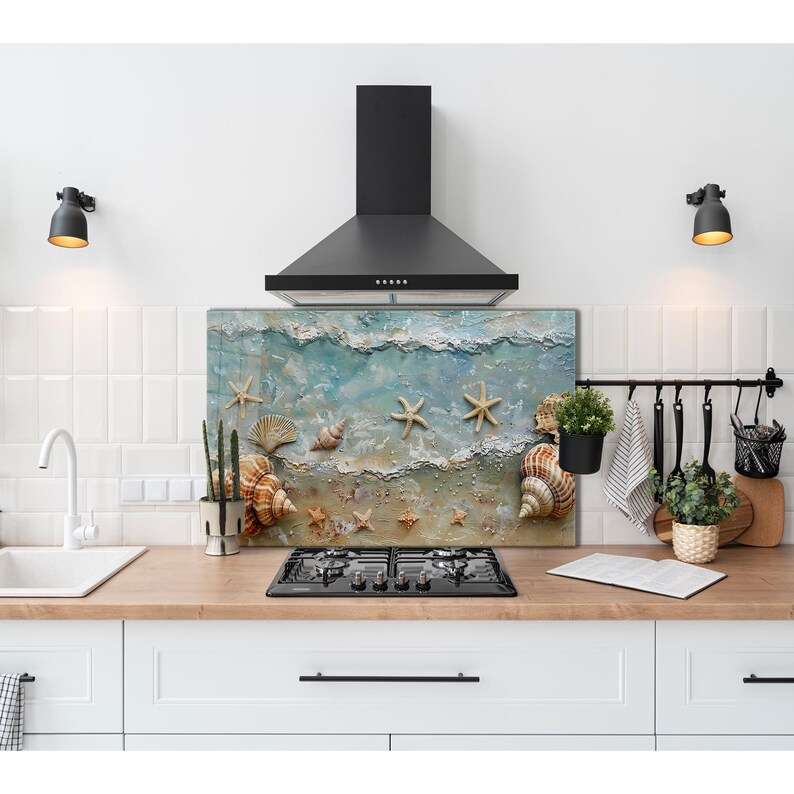 Coastal Seashell & Starfish Tempered Glass Wall Art - Ocean Beach Decor ...