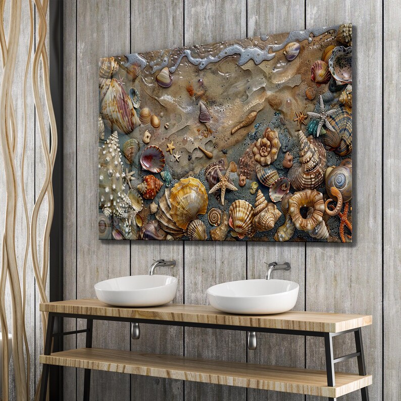Starfish & Seashell Beach Tempered Glass Wall Art - Modern Coastal ...
