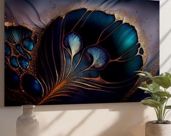 Abstract Blue Gold Tempered Glass Art – Modern Wall Decor