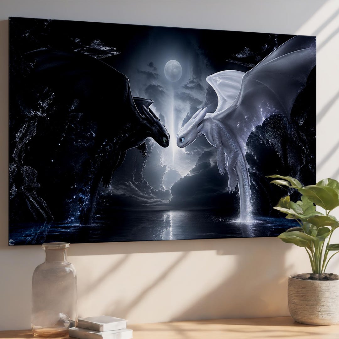Dragon Wall Art on Tempered Glass - Fantasy Black & White Dragon Decor ...