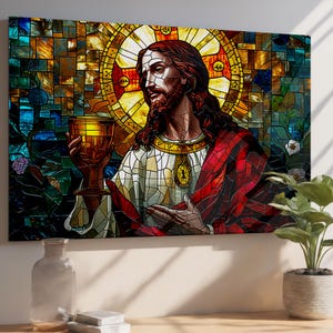 Décoration murale en verre trempé aspect Jésus, vitrail - Décoration chrétienne