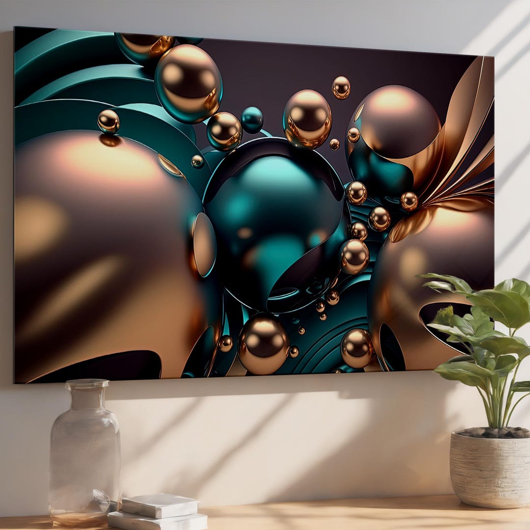 Gold and Teal Abstract Wall Art - Tempered Glass Modern Decor ...