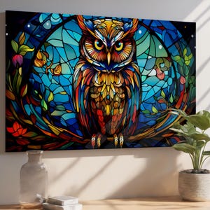 Colorful Owl Tempered Glass Wall Art – Modern Home Decor