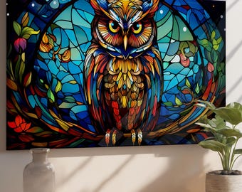 カラフルなフクロウのウォールアート、強化ガラスのウォールアート