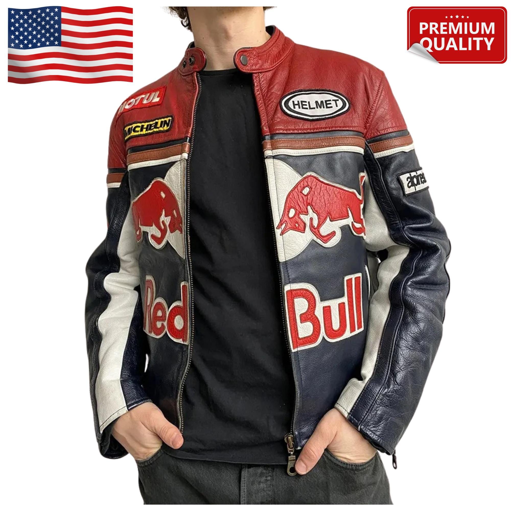 Red bull racing leather jacket - Etsy 日本