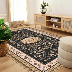 Oriental Vintage Style Medallion Rug, Brown Floral Carpet, Classic Living Room Rug image 6