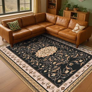Oriental Vintage Style Medallion Rug, Brown Floral Carpet, Classic Living Room Rug image 4