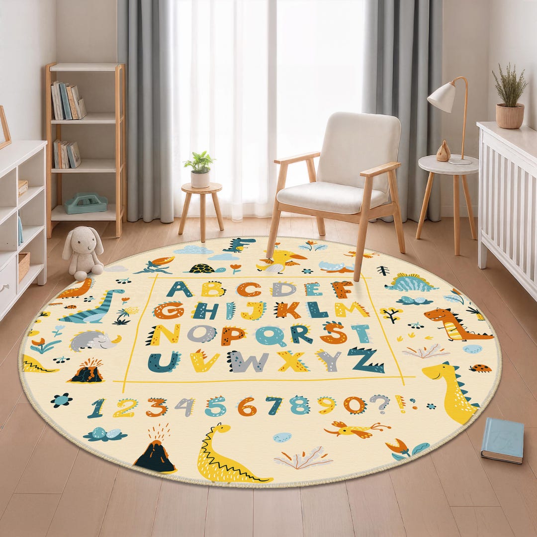 Abc Alphabet Child Rugs, Kids Numbers Rug, Educational Play Mat, Round ...