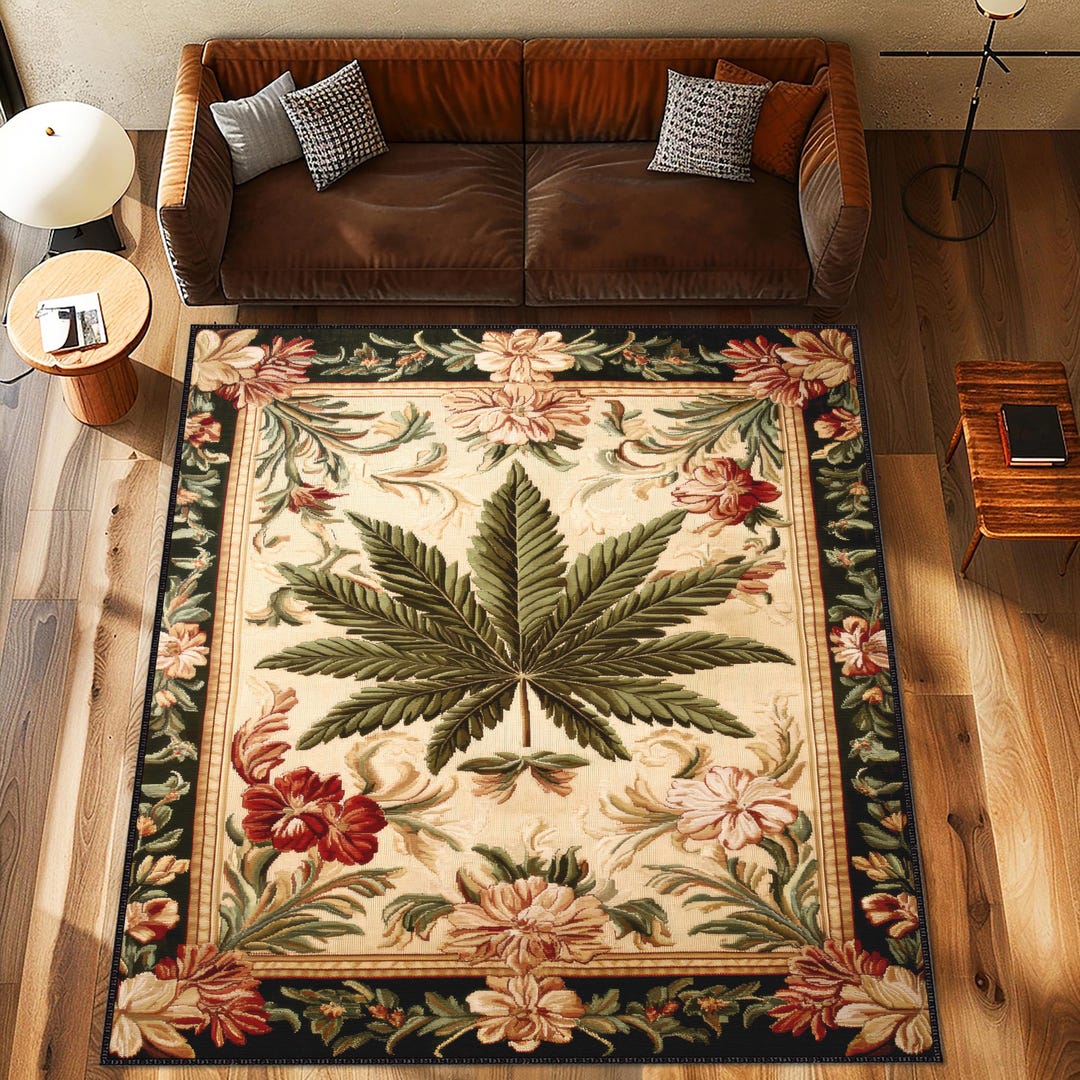 Leaf Patterned Carpet, Vintage Flower Botanical Pattern Rug, Vintage ...