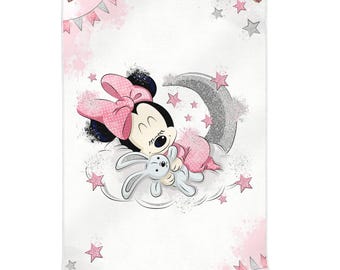 Minnie Mouse Baby Rugs, Pink Starry Themed Nursery Carpet, Sleeping Minnie Design Kids Rug