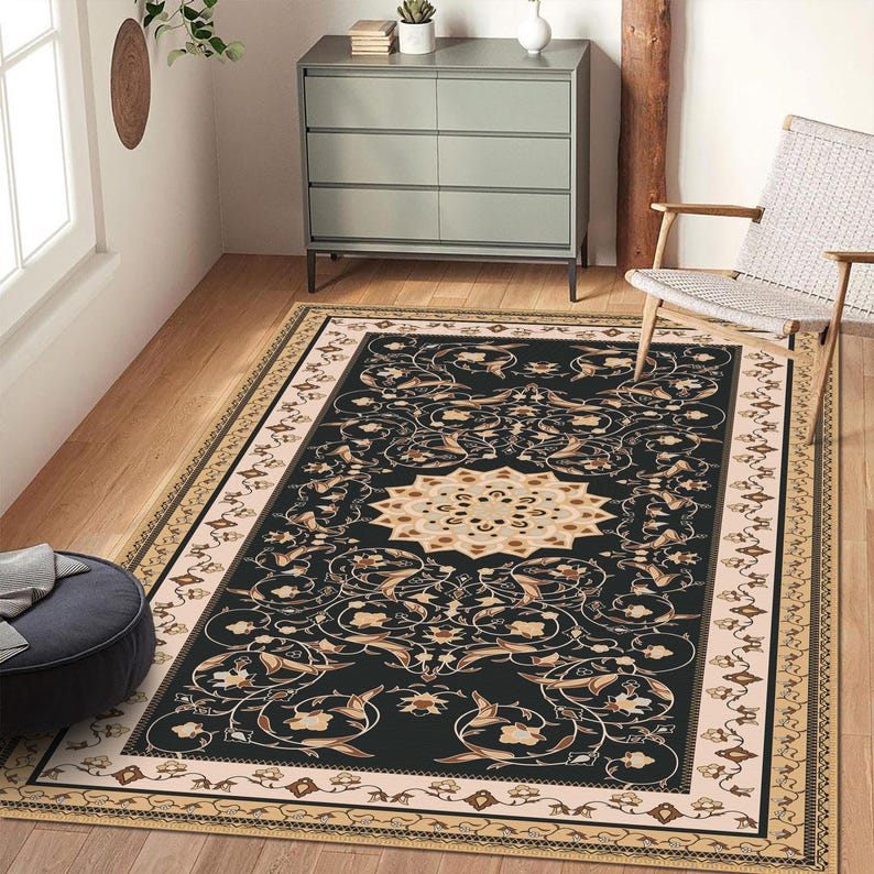 Oriental Vintage Style Medallion Rug, Brown Floral Carpet, Classic Living Room Rug image 7