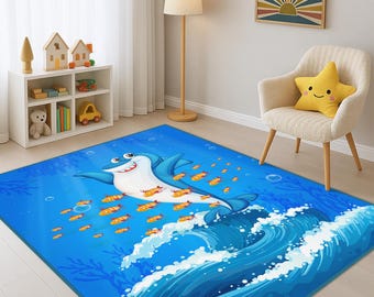 Tapis pour bébés poissons, tapis pour enfants requins, tapis pour chambre de bébé sur le thème de l'océan