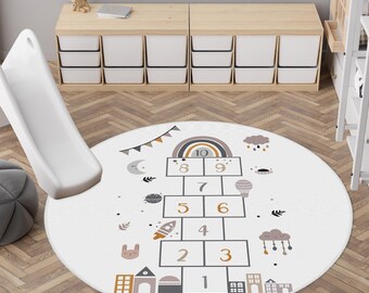 Hinkelspels babykleed, educatieve speelmat voor kinderen, boho neutraal speelkamertapijt, slaapkamertapijten
