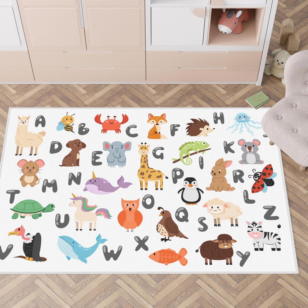 Vechiles Abc Rug Nursery Alphabet Animal Rug, Education Carpet, World Animals Child Rugs ...