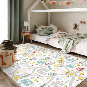 Road Map Kids Rug, Vehicle Playroom Mat, Road Design Nursery Carpet