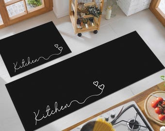 Kitchen Carpet, Black Washable Non Slip Kitchen Runner