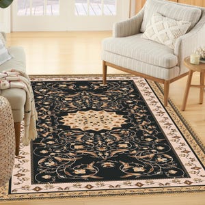 Oriental Vintage Style Medallion Rug, Brown Floral Carpet, Classic Living Room Rug image 9