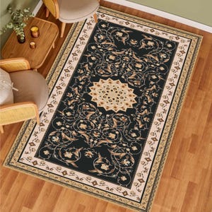 Oriental Vintage Style Medallion Rug, Brown Floral Carpet, Classic Living Room Rug image 3