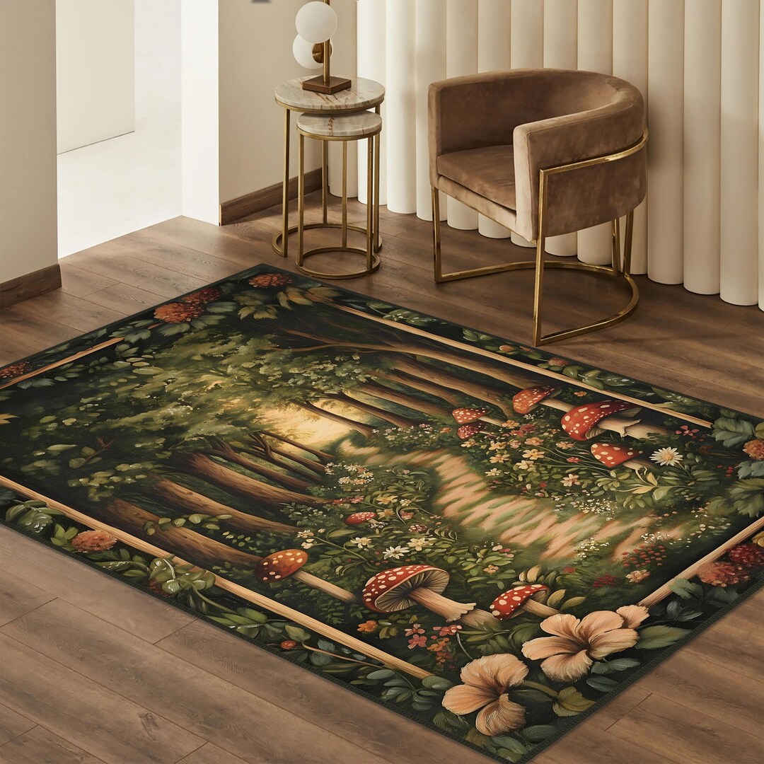 Forest Pathway Rug Mushroom Design Carpet, Mushroom Flowers Rugs, Mushroom Pathway Carpet ...
