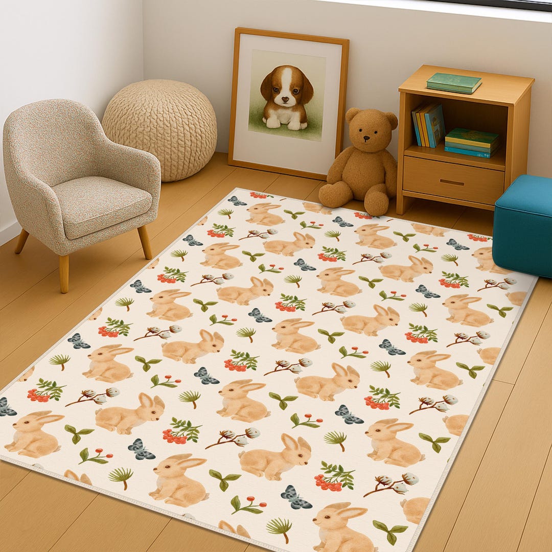 Bunny Desing Baby Room Rug, Rabbit Kids Carpet, Rabbit Design Play Mat ...