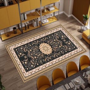 Oriental Vintage Style Medallion Rug, Brown Floral Carpet, Classic Living Room Rug image 8