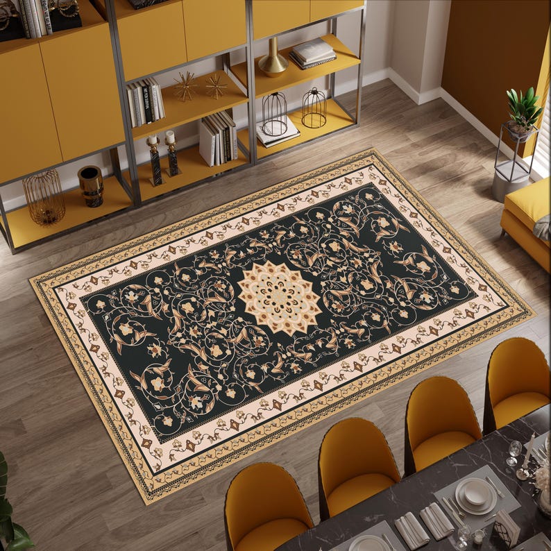Oriental Vintage Style Medallion Rug, Brown Floral Carpet, Classic Living Room Rug image 8