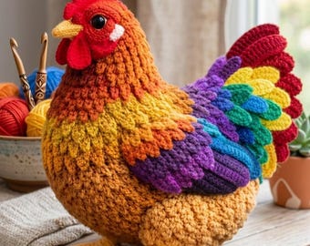 Realistic Amigurumi Rooster Crochet Pattern PDF, Chicken Plush Toy Pattern, Farmhouse Rooster Decor, Chubby Hen Amigurumi, Instant Download