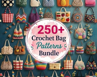 Paquete de más de 250 patrones de bolsos de ganchillo en PDF / Patrón de bolso de mano/bolso/cartera de ganchillo / Bolso cuadrado estilo abuela / Colección de patrones de bolsos de ganchillo para principiantes