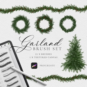 Weihnachtsgirlande Procreate Pinsel - Procreate Kranz Bundle - Strukturpapier - Digitale Kunst