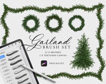 Christmas Garland procreate brushes - Procreate wreath bundle - Textured paper - Digital art