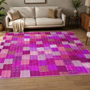 Vintage Patchwork Kantha Rug, Handmade Cotton Area Rug, Bohemian Floor Carpet, Indian Patchwork Rug, Large Living Room Rug 90x108 Approx