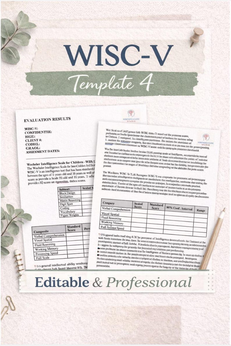 Example Wisc Report NEW & IMPROVED | WISC-V Report Templates (4 Editable Versions ...
