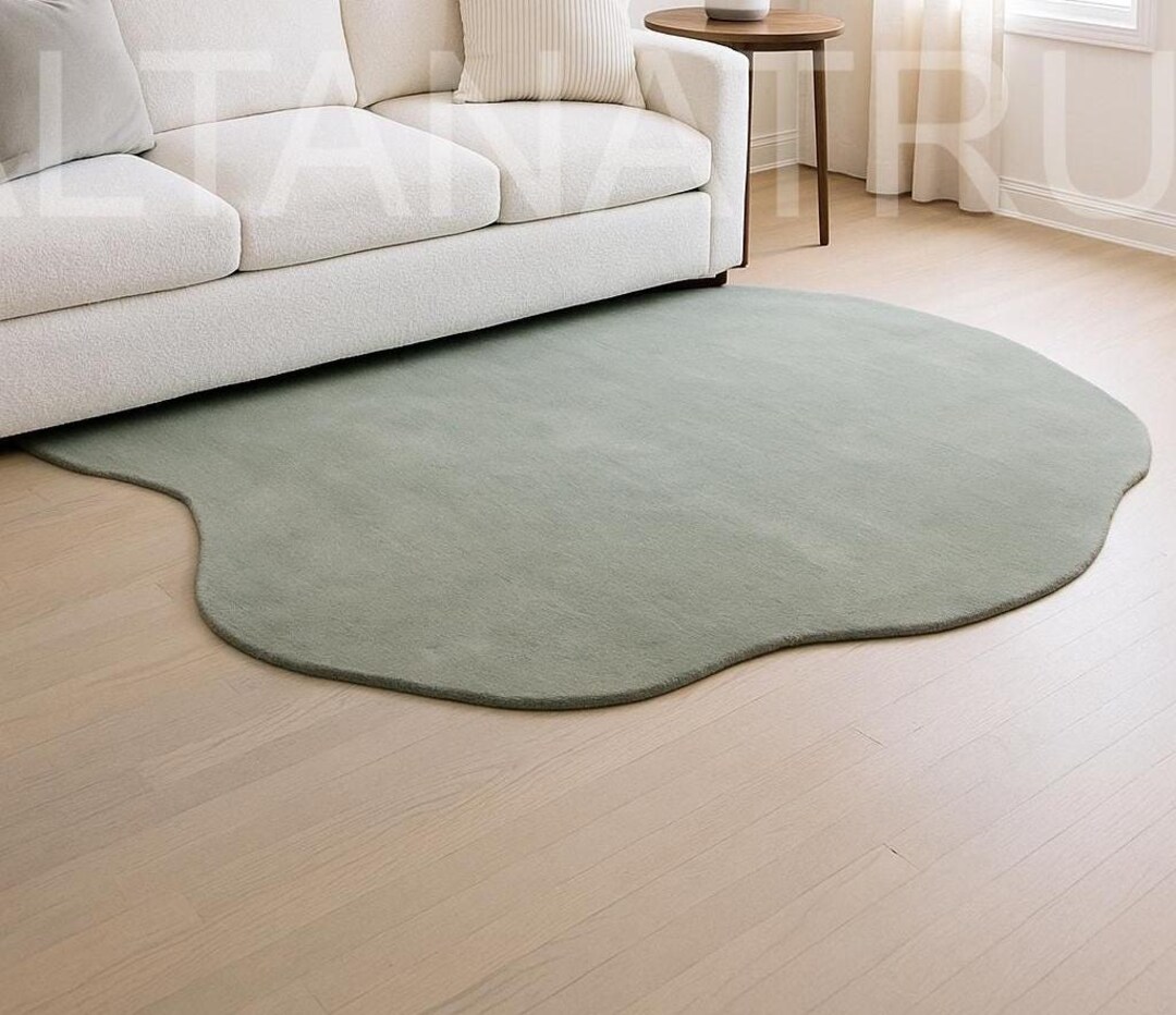 C Shape Rug Sage Green Abstract Rug: Irregular Shape, Modern Area Carpet - Etsy