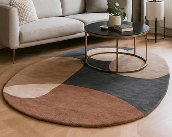 Tappeto rotondo geometrico – Tappeto moderno minimalista neutro