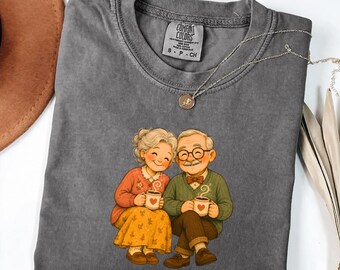 T-Shirt „Oma & Opa – Kaffee-Traumfarben“, Geschenk-T-Shirt für Oma und Opa, Tasse zum Großelterntag, süßes T-Shirt für Großelternpaare