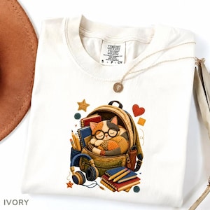 Faux Patchwork Cat Teacher Comfort Colors® Shirt, Cute Book Lover Educator Tee, School Librarian Gift, Back to School Cat T-Shirt