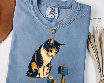 T-Shirt mit Katzenmotiv „Schneckenpost“, Brieffreundschafts-T-Shirt, süßes Geschenk für Briefschreiber, T-Shirt mit Briefkastenkatzen-Grafik, T-Shirt für Schreibwarenliebhaber