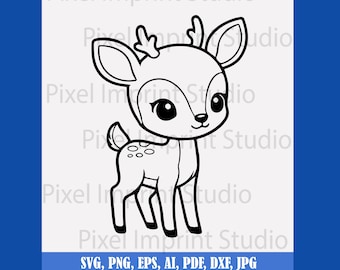 Kawaii Deer SVG PNG | Cute Deer Standing | Cricut Silhouette Cut File