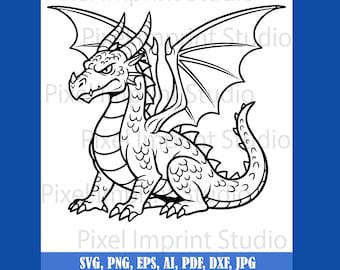 Fantasy Dragon Vector | Bold Line Art Cut File (Digital Download)