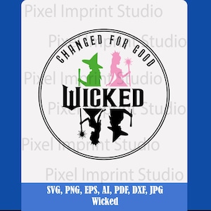 Wicked SVG PNG JPG | Glinda & Elphaba Silhuett | Chans att flyga Klippfil | Digital nedladdning