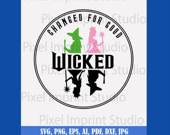 Wicked SVG PNG JPG | Glinda & Elphaba Silhouette | Chance to Fly Cut File | Digital Download