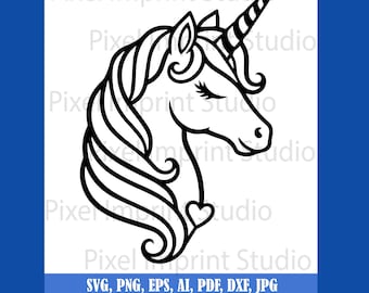 Unicorn Face SVG PNG | Kids Clipart, Cricut, Silhouette (Digital Download)