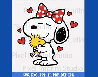 Snoopy Valentines PNG SVG, Pink Puppy Clipart, Peanuts Valentine, Cute Snoopy Cartoon Dog (Digital Download)