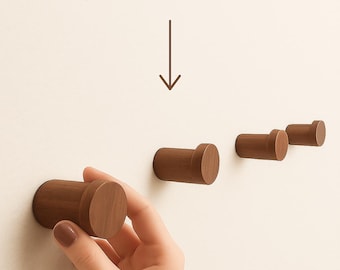 Walnut wood wall hooks – Minimalist coat hooks – Wooden clothes hooks for coats and bags – Premium wooden wall hook set