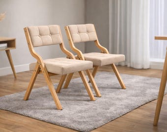 Folding chair set made of wood with upholstery, set of 2 space-saving, high-quality folding dining chairs for kitchen, office, guests