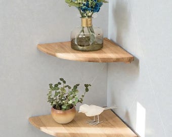 Wooden Corner Shelf Wall Mounted | Minimalist Solid Wood Floating Shelf | Bathroom Kitchen Bedroom Corner Organizer