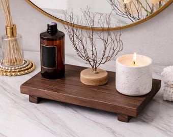 Wooden Display Risers | Bathroom Counter Organizer | Minimal Wood Tray for Soap, Perfume & Home Decor