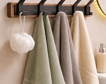 Wall Hook Rack Wooden Coat Hanger – Black Metal Hooks Wall Mounted – Entryway Bathroom Kitchen Modern Organizer